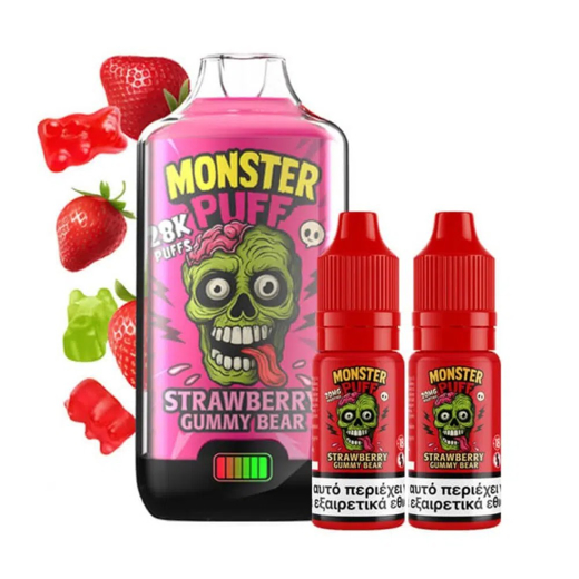 Εικόνα της Monster Puff Strawberry Gummy Bear 2ml+10ml 28K Disposable Kit 20mg