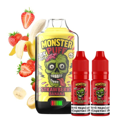 Εικόνα της Monster Puff Strawberry Banana 2ml+10ml 28K Disposable Kit 20mg