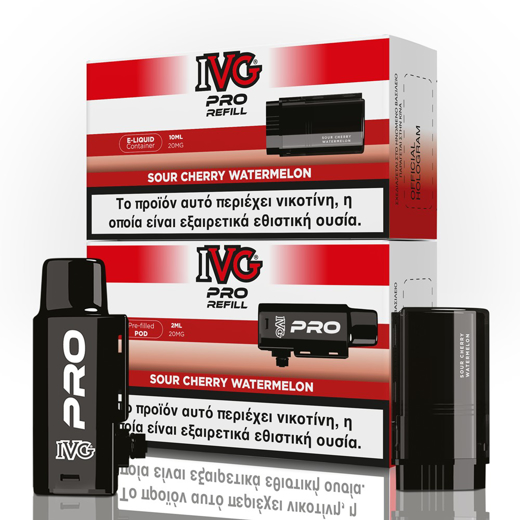 Εικόνα της IVG Pro Refill Sour Cherry Watermelon 2ml+10ml 10000 Puffs Prefilled Pod 20mg